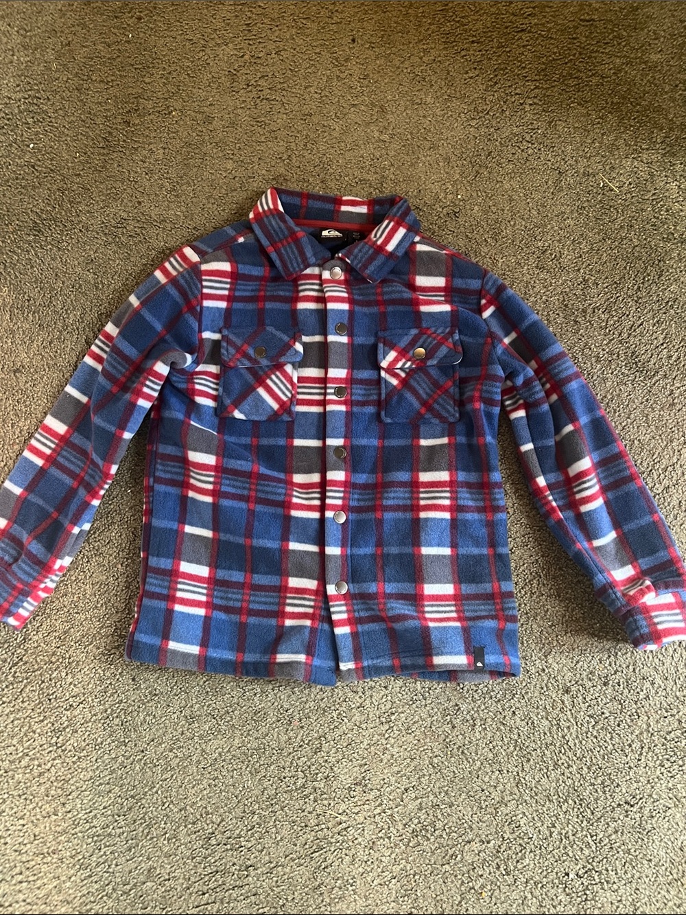Quiksilver Kids Small (7-8) Blue and Red Plaid Fleece Button-Down